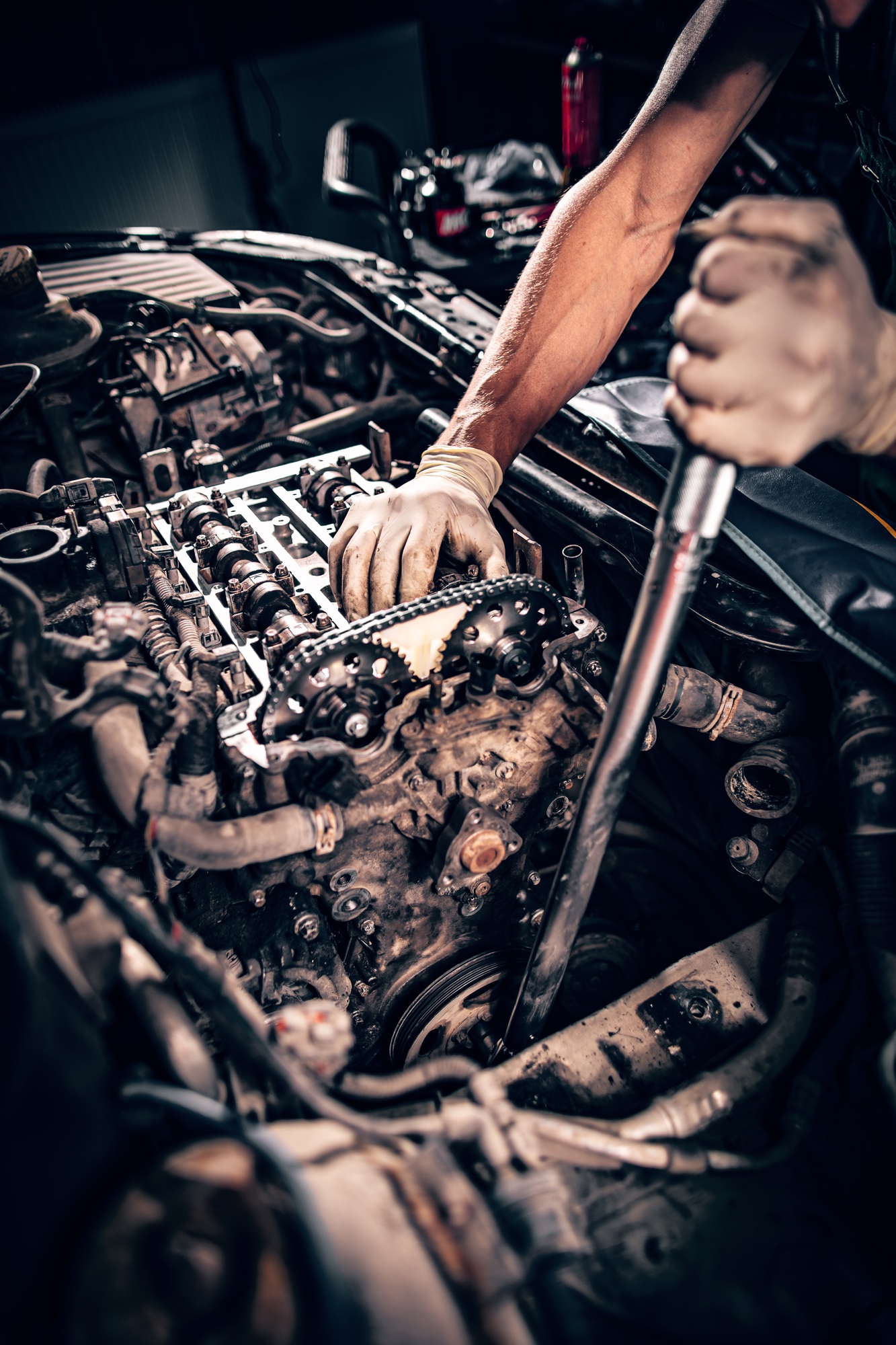 Mechanic working in a car